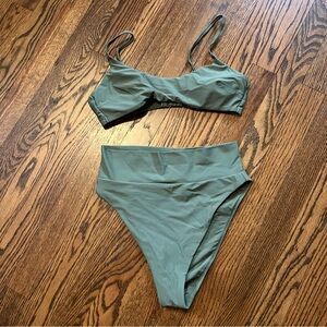 Aerie Scoop Bikini Top and High Cut Cheeky Bikini Bottoms - Olive Green - Size S